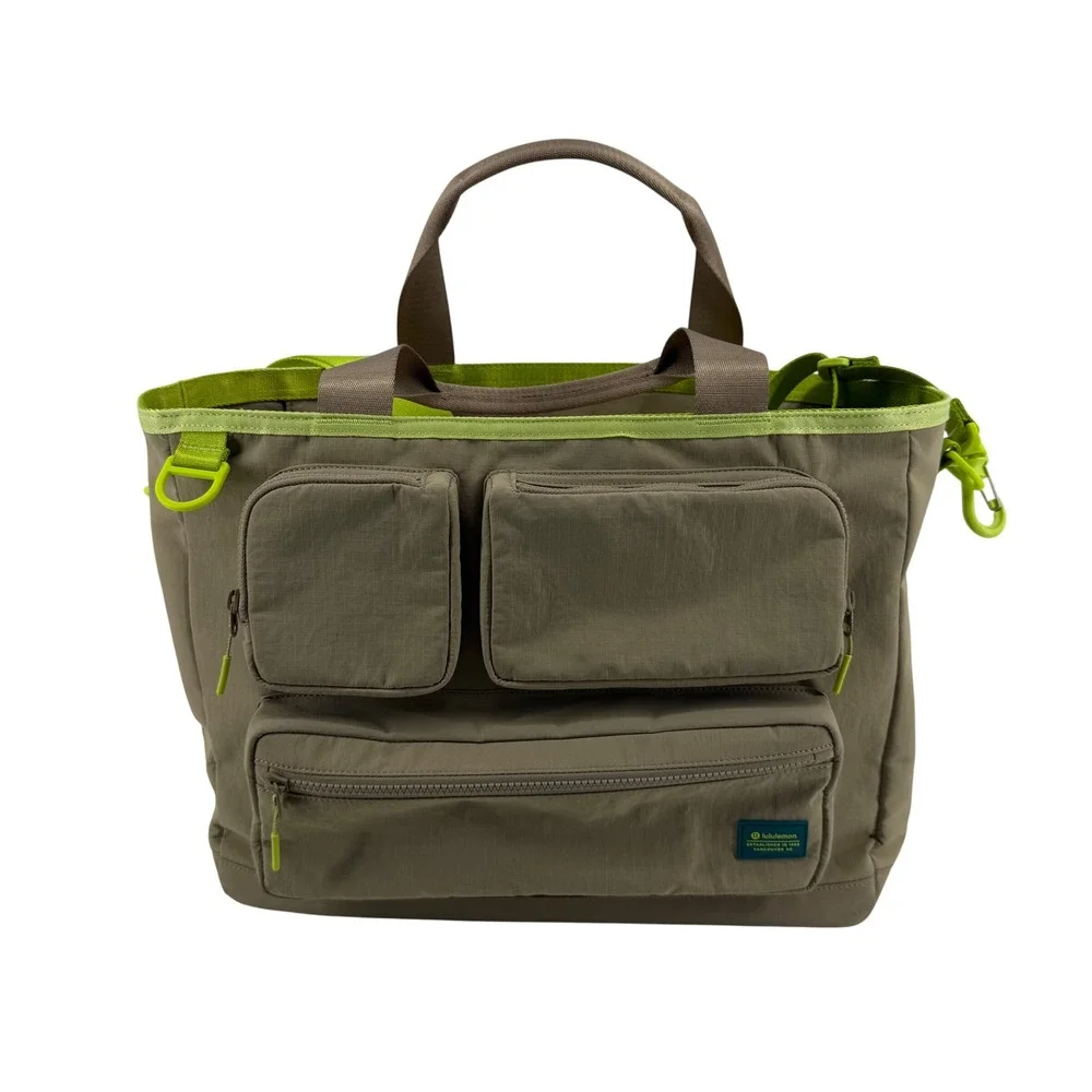 Lululemon New Parent Tote Bag 20L Nomad Faded Zap Tan Lime Green Ripstop Utility
